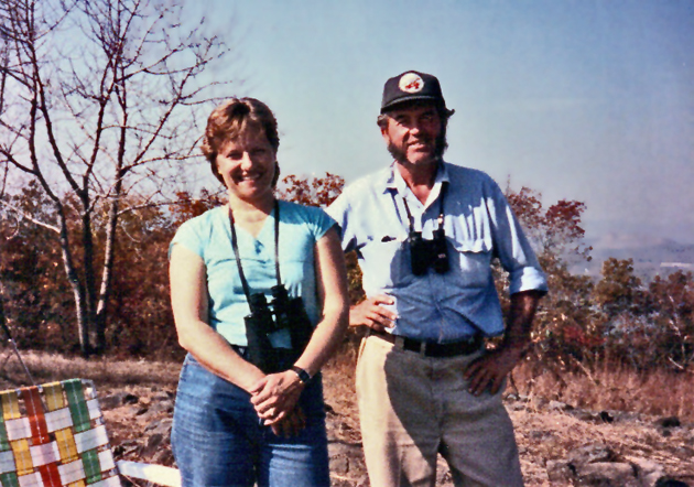 Paddy and Anne with Rick Gaeta in 1994 at Hawk Watch Dinner