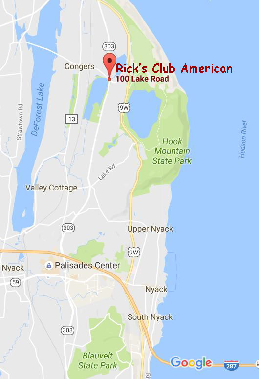 Map showing Rick's Club American and Tappan Zee Bridge